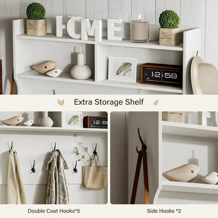 FurnitureZ l  Farmhouse-Style Hall Tree with Bench, Shoe Storage for Entryway