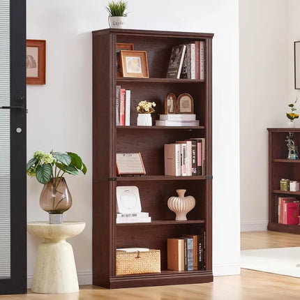 FurnitureZ l  70" Walnut Tall Bookshelf for Living Room, Bedroom, Home Office