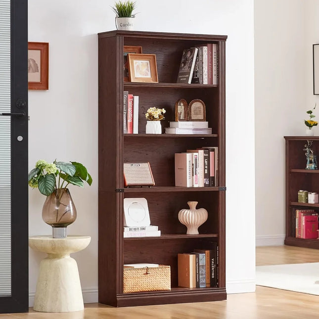 FurnitureZ l  70" Walnut Tall Bookshelf for Living Room, Bedroom, Home Office