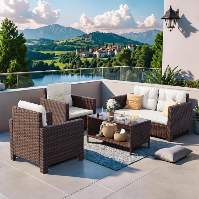 FurnitureZ l  4 Pieces Patio Furniture Sofa Sets  for Outdoor