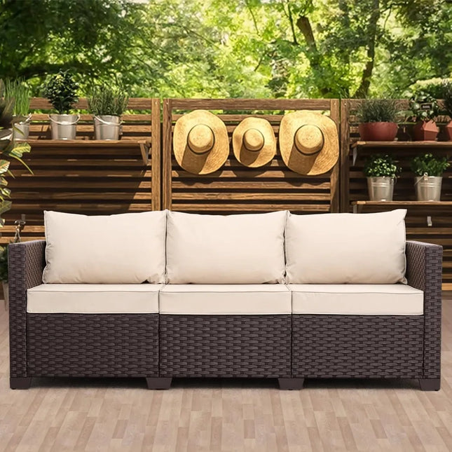 FurnitureZ l  Khaki 3-Seat Wicker Outdoor Sofa
