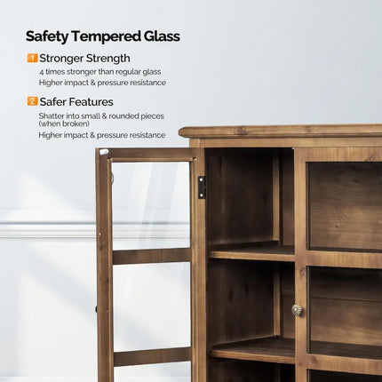 FurnitureZ l  Rustic Glass Door Storage Cabinet for Living Room, Dining Room