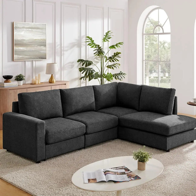 FurnitureZ l  100“ L Shaped Couch with Reversible Chaise Sectional Sofa Corner Couches for Living Room