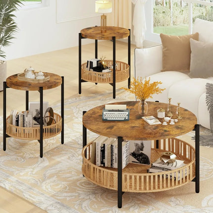 FurnitureZ l  Boho Chic 3-Piece Coffee Table Set for Living Room
