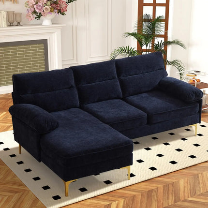 FurnitureZ l  Shape Couch Convertible 3 Seat Modern Chenille Fabric Sofa for Living Room