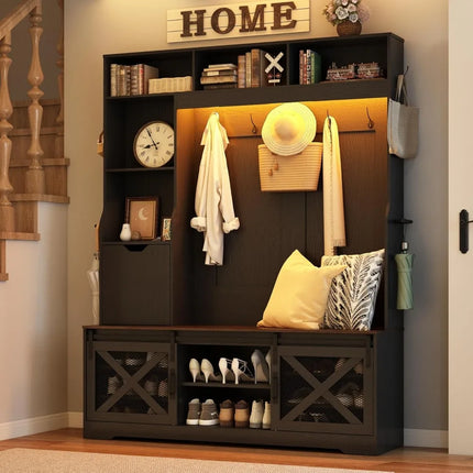 FurnitureZ l  75" Tall LED-Illuminated Farmhouse Hall Tree for Entryway