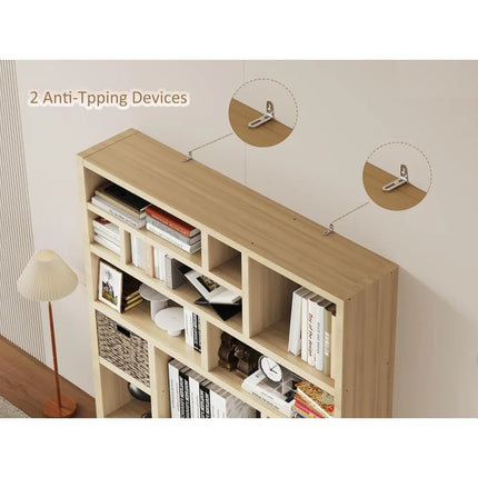 FurnitureZ l  71" Tall Wooden Bookcase for Living Room, Bedroom, Home Office