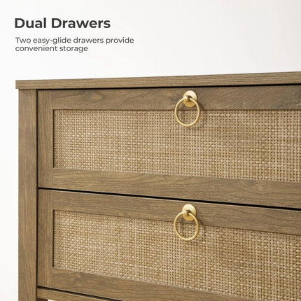 FurnitureZ l  Rattan Nightstand Duo Table for Living Room, Bedroom