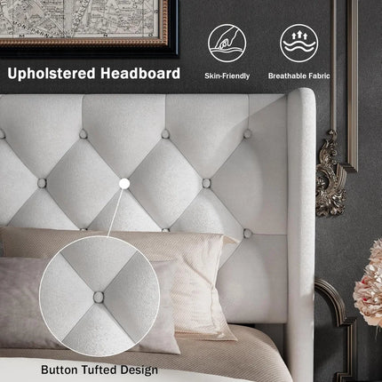 FurnitureZ l  Queen Size Upholstered Bed Frame for Bedroom