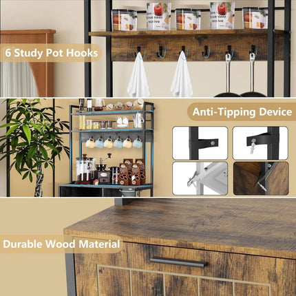 FurnitureZ l  Farmhouse Style 6-Tier Baker's Rack with Storage for Kitchen, Bathroom
