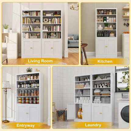 FurnitureZ l  White Metal Tall Pantry Cabinet for Kitchen, Dinng Room