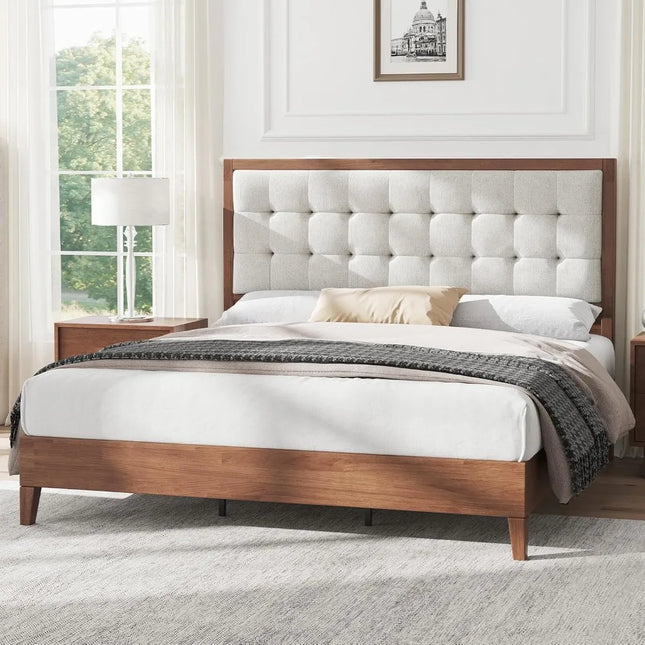 FurnitureZ l  Mid-Century Queen Size Solid Wood Bed Frame for Bedroom