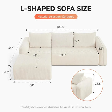 FurnitureZ l  Modular Sectional Deep Seat Sofa with Chaise Lounge for Living Room