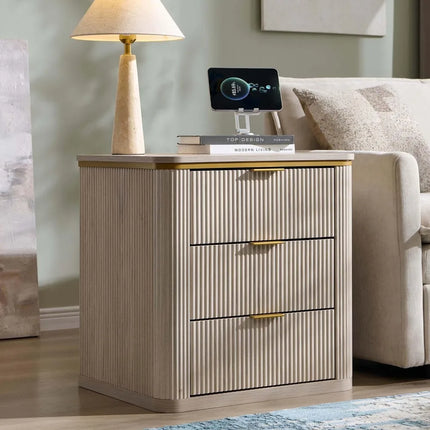 FurnitureZ l  Large Mid Century Modern Fluted Nightstand Table for Living Room, Bedroom