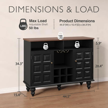 FurnitureZ l  Black Mid Century Modern Wine Bar Cabinet for Dining Room