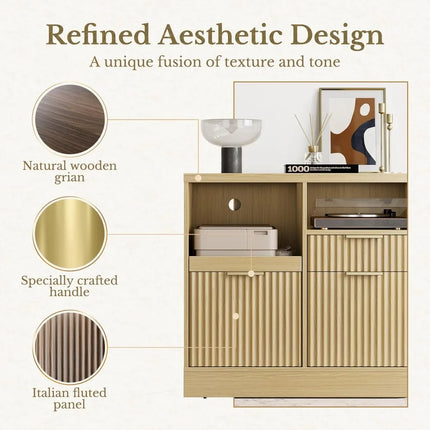 FurnitureZ l Fluted Wood Lateral Filing Cabinet for Home Office