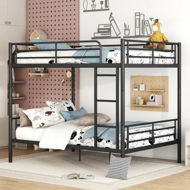 FurnitureZ l  Full Over Full Metal Bunk Bed with Ladder for Bedroom, Kids