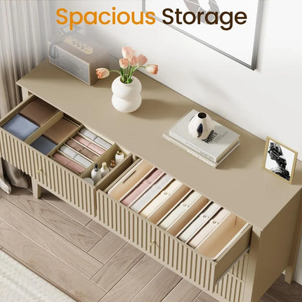 FurnitureZ l  Beige Modern Fluted 6-Drawer Dresser for Living Room, Bedroom