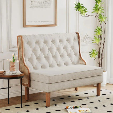 FurnitureZ l  Natural Rattan Arm Loveseat Sofa for Living Room