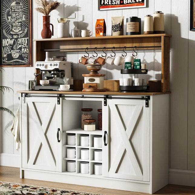 FurnitureZ l Farmhouse Coffee Bar Cabinet for Kitchen, Dining Room