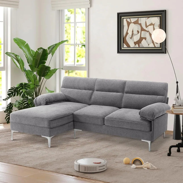 FurnitureZ l  Shape Couch Convertible 3 Seat Modern Chenille Fabric Sofa for Living Room