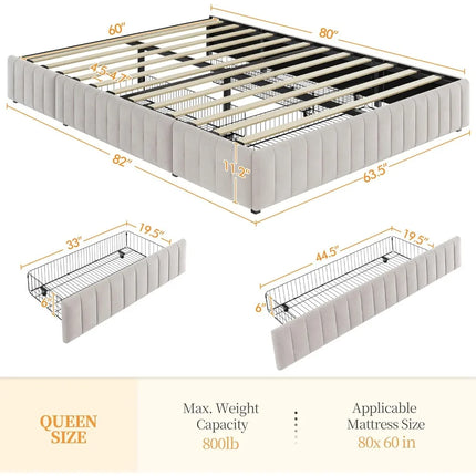FurnitureZ l  Upholstered Queen Platform Bed Frame for Bedroom