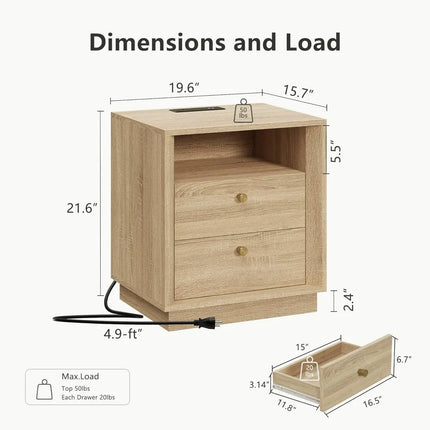 FurnitureZ l  Nightstand with Charging Station for Living Room, Bedroom