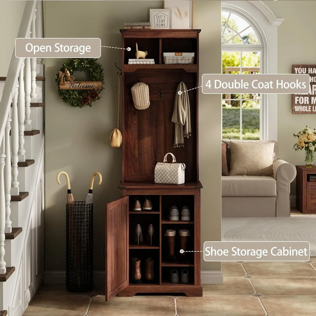 FurnitureZ l  Compact Entryway Storage Bench with Coat Rack and Shoe Organizer