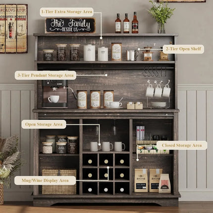 FurnitureZ l  47" Farmhouse Coffee Bar Cabinet for Dining Room