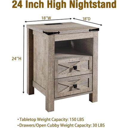 FurnitureZ l  Nightstand with Charging Station for Bedroom