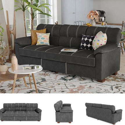 FurnitureZ l  80 Inch Brown Faux Leather Sofa Couch