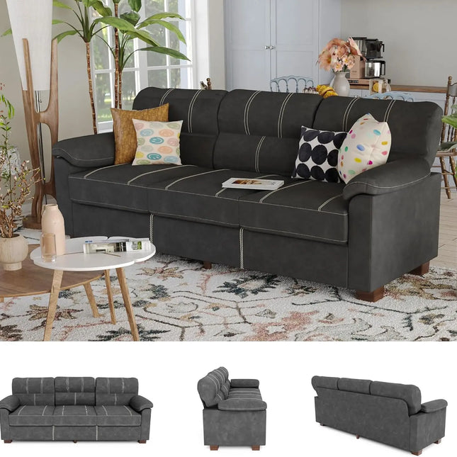 FurnitureZ l  80 Inch Brown Faux Leather Sofa Couch