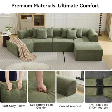 FurnitureZ l  140" Oversized Cloud Velvet Curved Sectional Couch Sofa for Living Room