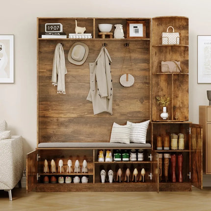 FurnitureZ l  Elegant 79 Hall Tree with Bench, Shoe Storage for Entryway