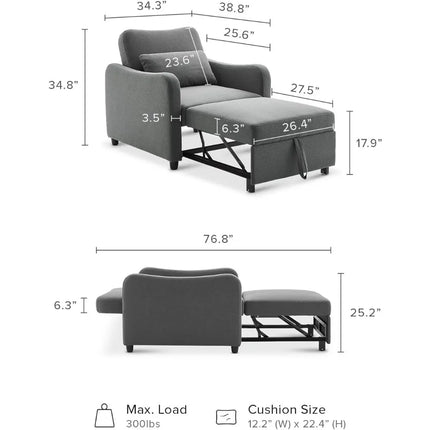 FurnitureZ l  Sophie Convertible Chair Bed for Living Room