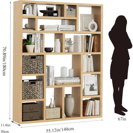 FurnitureZ l  71" Tall Wooden Bookcase for Living Room, Bedroom, Home Office