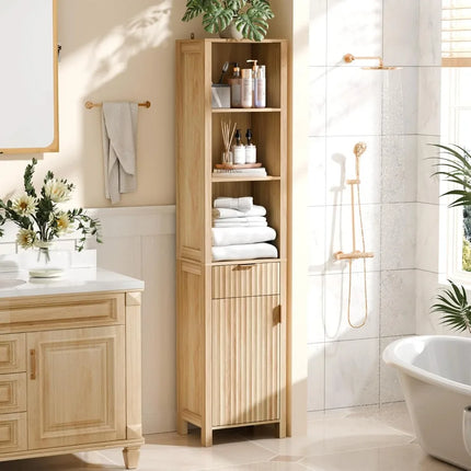 FurnitureZ l  Narrow Fluted Floor Skinny Storage Cabinet for Bathroom