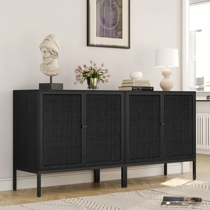 FurnitureZ l  Pair of Black Rattan Farmhouse Sideboard for Living Room, Dining Room