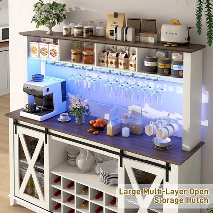 FurnitureZ l  63" Wide 58H Farmhouse Coffee Bar Cabinet for Dining Room
