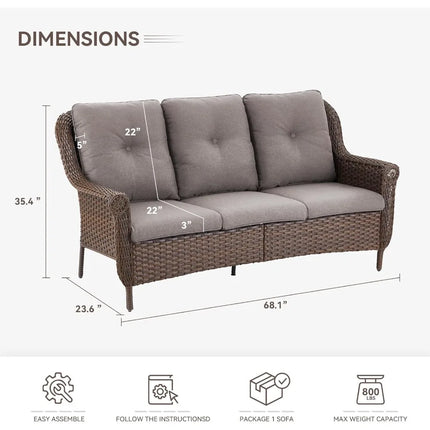 FurnitureZ l  Brown 3-Seat Wicker Rattan Sofa for Outdoor