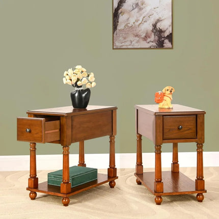 FurnitureZ l  Solid Wood Sofa Side 2-Tier Skinny Table for Living Room