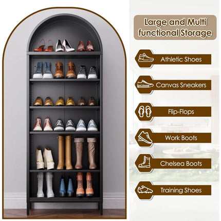 FurnitureZ l  73" Tall Metal Arched Bookcase for Living Room, Bedroom, Home Office