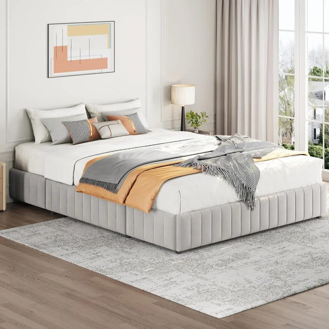 FurnitureZ l  Upholstered Queen Platform Bed Frame for Bedroom