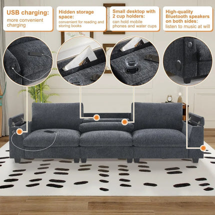 FurnitureZ l  96'' Chenille Sectional Sofa for Living Room