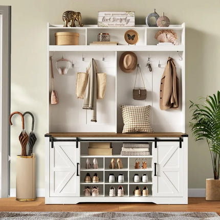 FurnitureZ l  Multi-functional 58" Farmhouse Entryway Bench