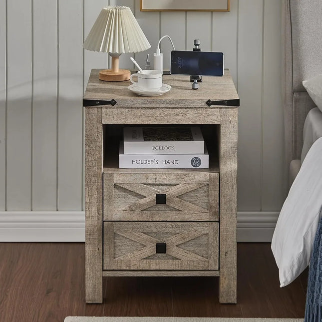 FurnitureZ l  Nightstand with Charging Station for Bedroom