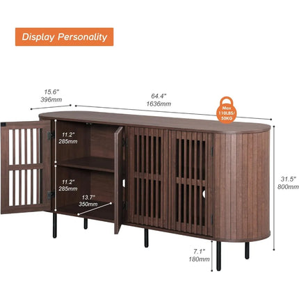 FurnitureZ l  Fluted Door Sideboard Buffet Cabinet, TV Stand for Living Room, Dining Room