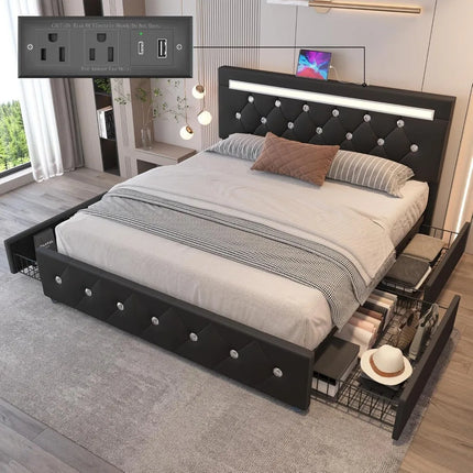 FurnitureZ l  Queen-Sized Storage Bed Frame for Bedroom