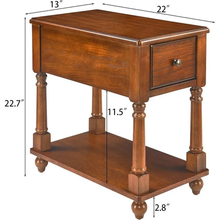 FurnitureZ l  Solid Wood Sofa Side 2-Tier Skinny Table for Living Room