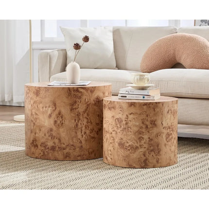 FurnitureZ l  Modern Circular Travertine Nesting Coffee Table Set of 2 for Living Room